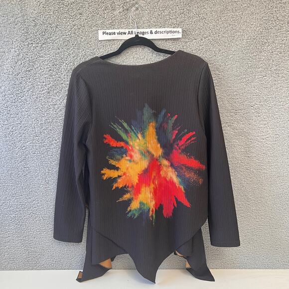 Feratelli Blouse M Women’s Too Black Paint Splatter Graphic Lagenlook Abstract - Picture 2 of 10